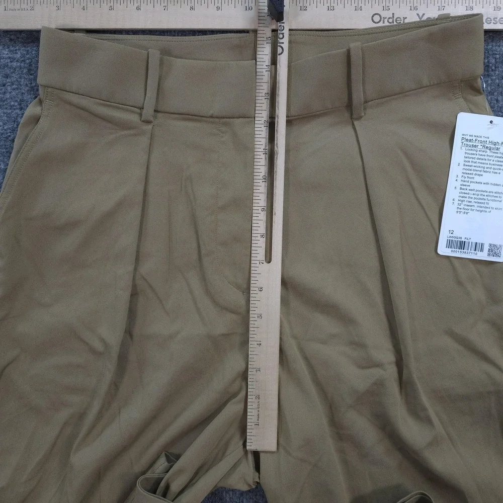 Lululemon Pants Womens 12 Beige Pleat-Front High-Rise Trouser Wide Leg Office